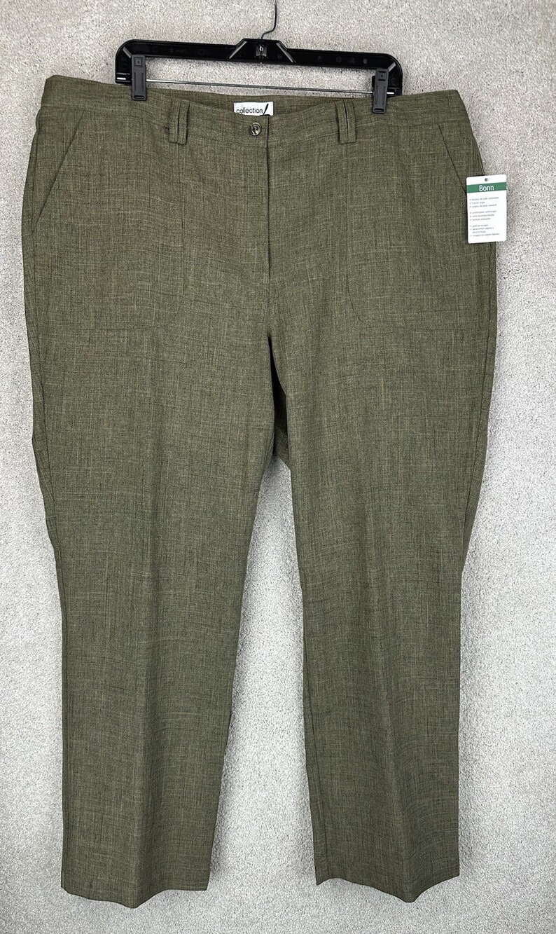 Collection BONN Trousers Womens 18 Green Brown NWT Pants Stretch Elastic Waist